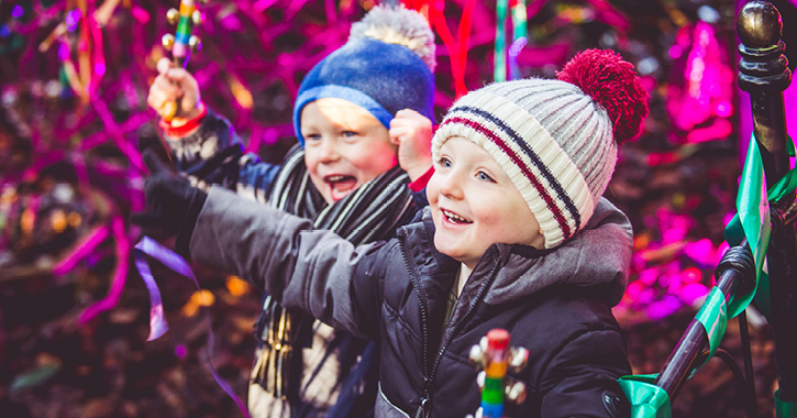 two little boys smiling at camera at Forest of Light, Beamish Hall Hotel